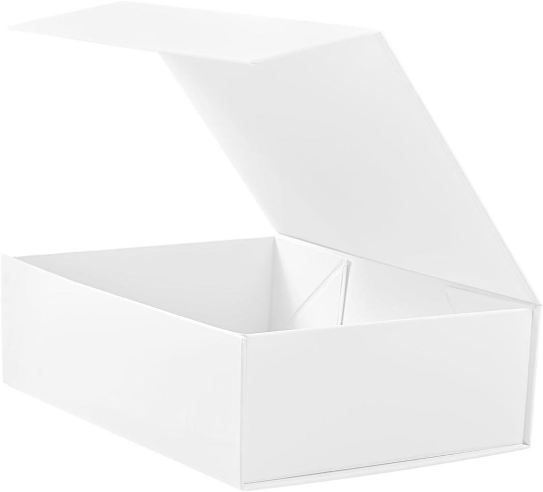 Gift Boxes with Lids - 9 x 6.7 x 2.75 Inch White Magnetic Closure Gift Box Set - Elegant Collapsible Packaging Boxes for Wedding, Birthday, Christmas - Perfect for Jewelry, Groomsmen, Proposals