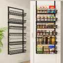 Over The Door Pantry Organizer, Pantry Storage and Organization, 6-Tier Adjustable Hanging Baskets, Metal Wall Mount Spice Rack Seasoning Shelves for Home & Kitchen, Laundry Bathroom - Black