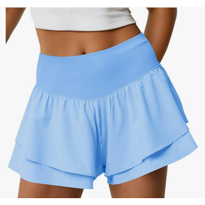 Fisoew Womens High Waisted Athletic Shorts Ruffle Tiered Running Workout Tennis Shorts with Build in Shorts,Size XXL