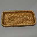 Restokki Rattan Serving Tray, Basket Organizer Tray, Rectangle Tabletop Breakfast Drinks Snack Fruit Storage Platter Handwoven Wicker Tray for Table, Coffee, Home Decor (Small) (7.9" x 4.3" x 1.6")