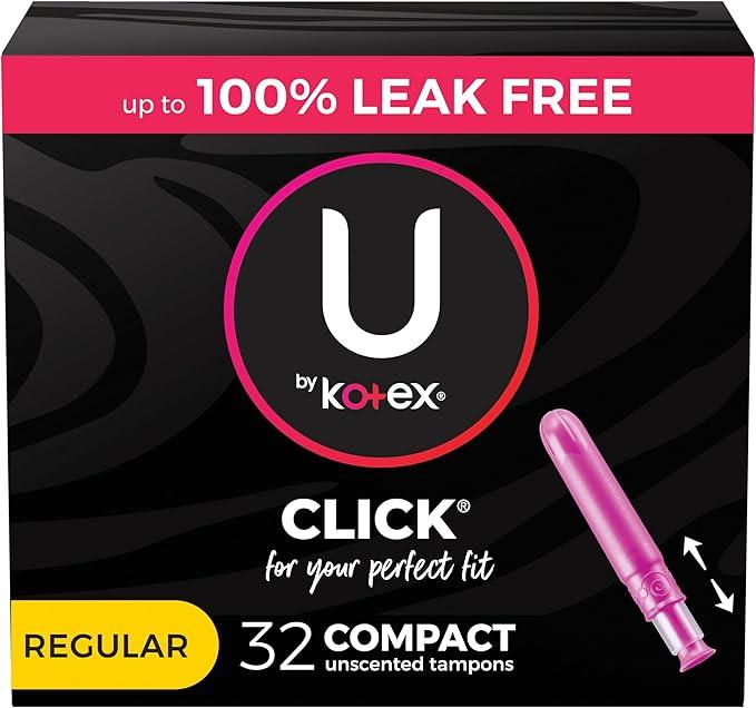 U by Kotex Click Compact Tampons, Regular Absorbency, Unscented, 32 Count