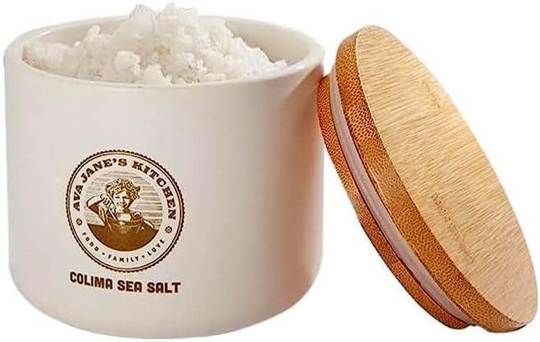 AVA JANES KITCHEN Salt Cellar - Colima Sea Salt Container with Lid Elegant Kitchen Salt Holder - Salt Jar with Cover Perfect for Keeping Table Salt, Spice, Gourmet Salt and Salt Pot