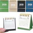 Mini Desk Calendar 2025-2026,4Pack Small Desk Calendar,Runs from July 2025 to Dec 2026 Monthly Planner Calendar Gold Twin-Wire Binding for Home Office School (Black Green Blue Beige)