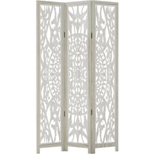 Casaphoria 68.9" Folding Room Divider, 3 Panels Carved Openwork Decorative Screen, No Assembly Freestanding Partition for Living Room Bedroom Home Office, Light-Filtering Space Divider (White)
