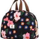 CaCTOUR Large Lunch Box for Women, Cute Lunch Box Cooler Bag, Portable Insulated LunchBox Reusable Corduroy Lunch Tote for Work/Travel/Picnic (Flower)