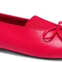 Ballet Flats for Women Cute Bow Round Toe Mary Janes Comfortable Faux Leather Slip On Ballerina Shoes (8, Red)
