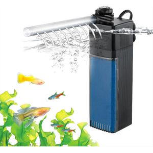 Internal Fish Tank Filter, 4W Adjustable Water Flow Submersible Aquarium Filter Pump for 10~20 Gallon Freshwater or 10~15 Gallon Saltwater, 2 Mode Aeration & Rainfall, TE-200(65GPH)