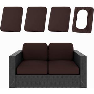 hyha 4Pcs Patio Cushion Covers, Stretch Outdoor Couch Cushion Covers Replacement, Washable Outdoor Chair/Sofa Slipcovers for Patio Furniture Cushions Protector with Elastic Bottom(Coffee,Cover Only)