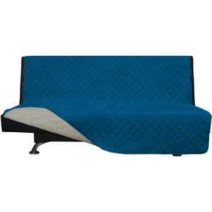 Easy-Going Futon Sofa Slipcover Reversible Sofa Cover Armless Cover Furniture Protector Couch Cover Water Resistant Pets, Kids, Children, Dog, Cat PeacockBlue/Beige