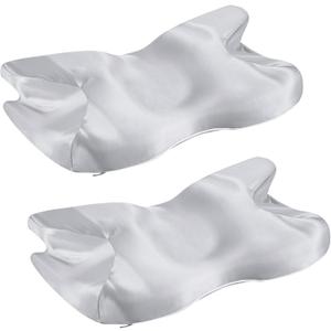 2 Pcs Satin Pillowcase for Cervical Pillow, Gray Silky Cervical Pillow Case Contour Pillow Case Cover with Zipper, Smooth Ergonomic Pillowcase for Neck Pillow Cover