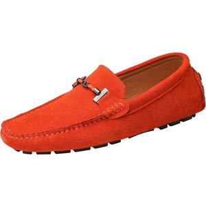 yldsgs Flat Loafer for Men Suede Leather Slip-on Dress Driving Moccasins Casual Boat Shoes Orange 10/44