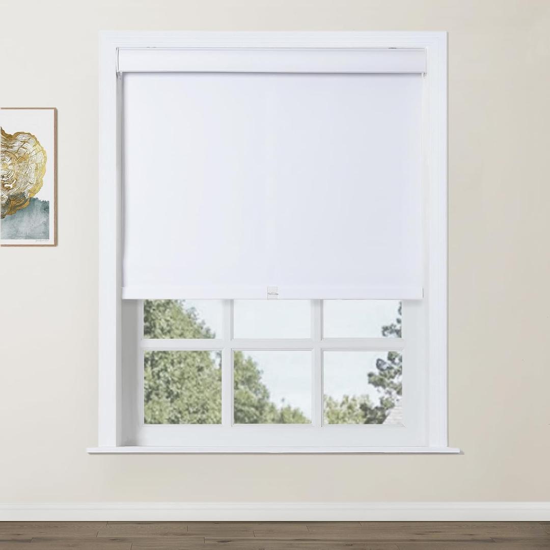 TWOPAGES Blackout Cordless Roller Shade Customized Shade UV Protectation Roller Blind Window Treatment for Kitchen Indoor Windows, Install Hardware Included, 1 Piece, Snow White (#M111-1 Snow White)