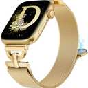 BEEXI Stainless Steel Magnetic Loop Compatible with Apple Watch Band 38mm 40mm 41mm 42mm Women Metal Mesh D-shaped Clasp Strap for iWatch SE Series 10/9/8/7/6/5/4/3/2/1/Ultra(1/2) Gold