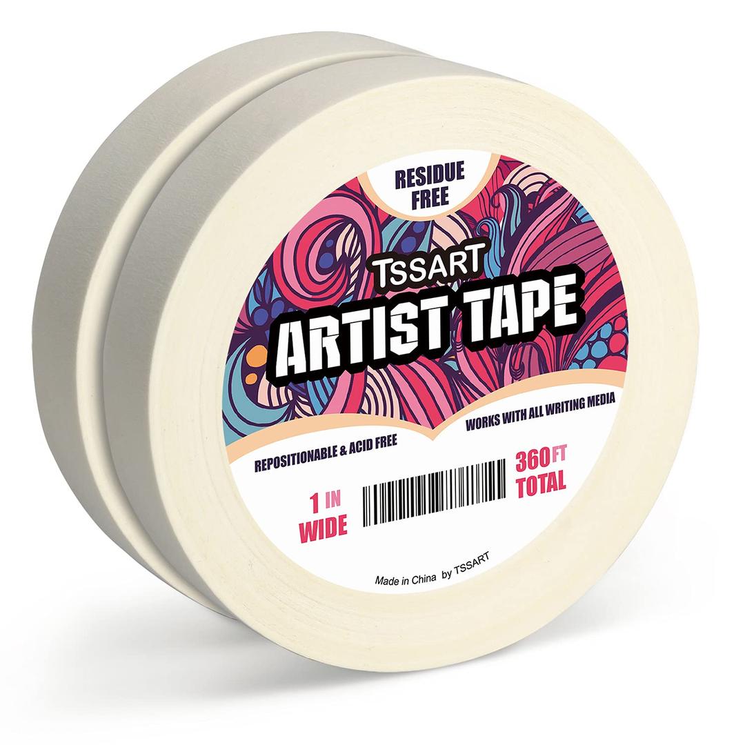 2 Pack White Artist Tape - Masking Artists Tape for Drafting Art Watercolor Painting Canvas Framing - Acid Free 1 Inch Wide 360FT Long Total
