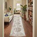 Jinchan Runner Rug 2x10 Washable Hallway Rug Vintage Traditional Floor Cover Thin Taupe Multi Distressed Floral Indoor Mat for Kitchen Bathroom Bedroom Living Room