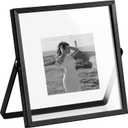 eletecpro 4x4 Metal Picture Frame with Real Glass Cover, Horizontal Tabletop Display Photo for Multiple Size up to 4x4, Floating Photo Frame for Wedding, Party, Home Decor, Black