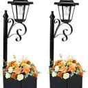 2 Pack Solar Floor Lamps with Planter (2-in-1 Design), 29.5" Outdoor LED Garden Lights - IP44 Waterproof, Warm White Auto-On at Dusk, Easy Install for Lawn, Patio, Porch, Yard & Pathway Decor
