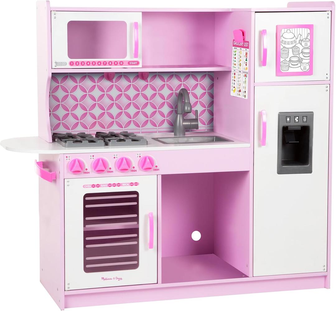 Melissa & Doug Wooden Chefs Pretend Play Toy Kitchen with Ice Cube Dispenser  Cupcake Pink/White - FSC Certified