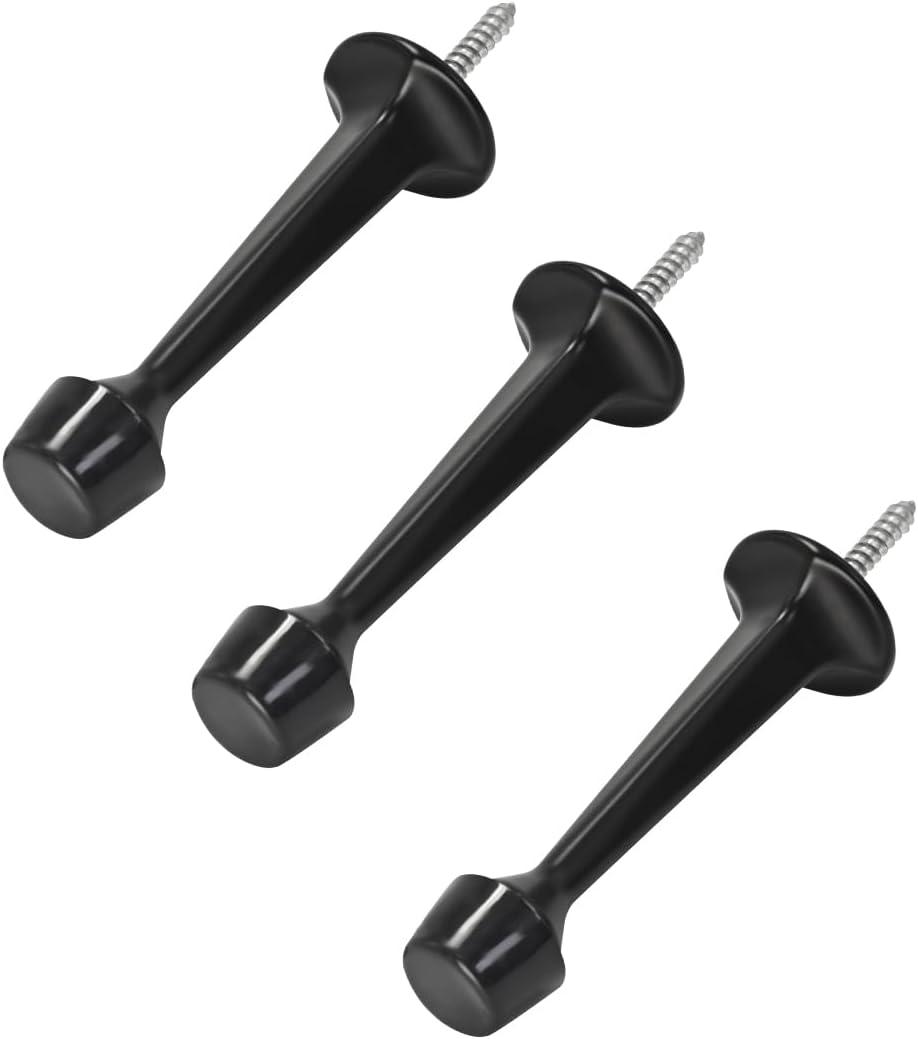 HOMOTEK 3 Pack Heavy Duty Solid Rigid Door Stop with Soft Rubber Tip, Zinc Die Cast Door Stopper Protect Wall & Door, Black