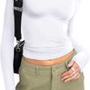 Trendy Queen Womens Long Sleeve Shirts Basic Tees Crop Tops Going Out Spring 2025 Workout Outfits Y2k Clothes (Medium, White)