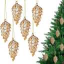 Spun Glass Pine Cone Christmas Ornaments for Tree, Crystal Pinecone Ornament Bulk for Christmas Tree, 2025 Blown Glass Home Decor Xmas Gift, Set of 6 Winter Decor