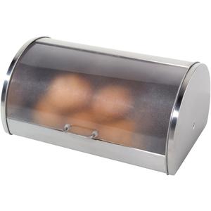 Oggi Stainless Steel Roll Top Bread Box for Kitchen Countertop with Frosted Plexilass Lid - Fits Multiple Loaves of Bread and Other Freshly Baked Goods Including Cookies, Bagels, Muffins (15-Inch by 7-1/4-Inch by 1-Inch)