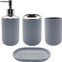 Bathroom Accessory Set, 4 pcs Shatter-Resistant Resin Bathroom Accessories Set Include Lotion Soap Dispenser Toothbrush Holder Soap Dish Modern Bathroom Decor, Gift for Home (Grey 4pcs)