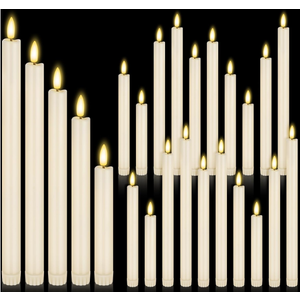 Rossesay 20 Pcs Flameless LED Taper Candles Battery Operated Taper Candles 5 Sizes of 6.5'', 7.7'', 8.8'', 10.0'', 11.2'' Flameless Candlesticks Flickering with 3D Flame for Wedding(Ivory White)