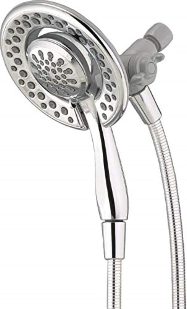 Delta 4-Setting In2ition 2-in-1 Dual Shower Head with HandHeld Spray, Chrome Detachable Shower Head with Hose, Showerhead, 1.75 GPM Flow Rate, Chrome 75486C