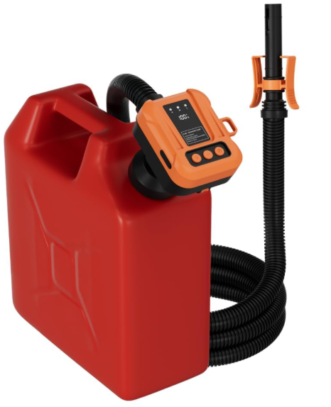 Cordless Fuel Transfer Pump, 3.8 GPM Automatic Gas Can Pump, Electric Fuel Pump Built in 6000mAh Rechargeable Battery, LED Display, Auto Stop, 3 Gear Adjustable Flow, 3 Adapters, 90" Hose for Gasoline