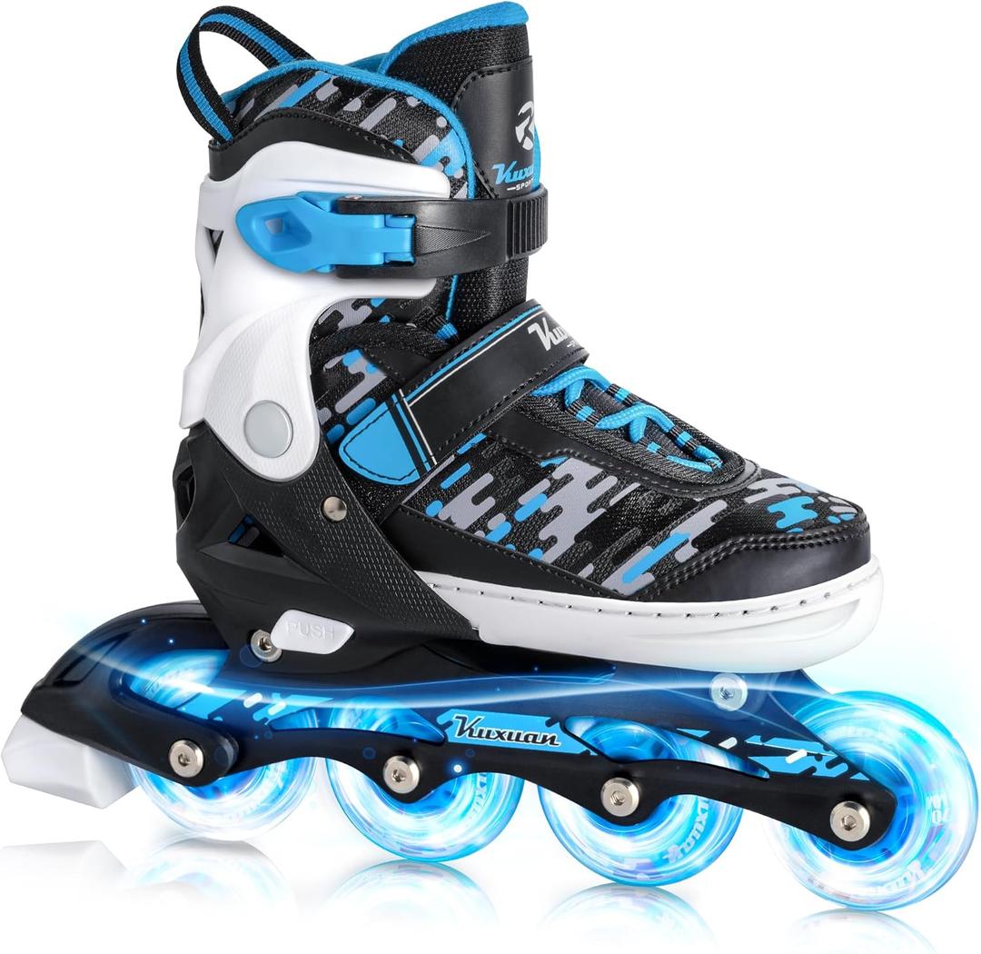 Adjustable Inline Skates for Kids and Teens, Boys Girls Women Beginner Fun Illuminating Skates Outdoor and Indoor (Small-Little Kid, blue)