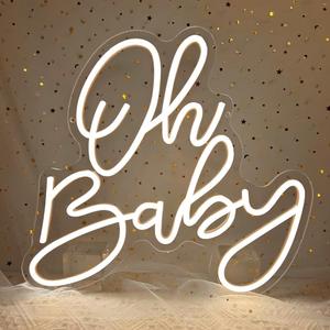 Oh Baby Neon Sign, Baby Shower LED Neon Light for Party Wall Decor Light Up Sign for Gender Reveal Birthday Party Decorations Warm White Dimmable USB Powered(14.2"*12.9")