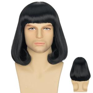 Miss U Hair Men Unisex Black Short Bob Wig with Full Bangs Halloween Costume Cosplay Funny Wigs (Big head)