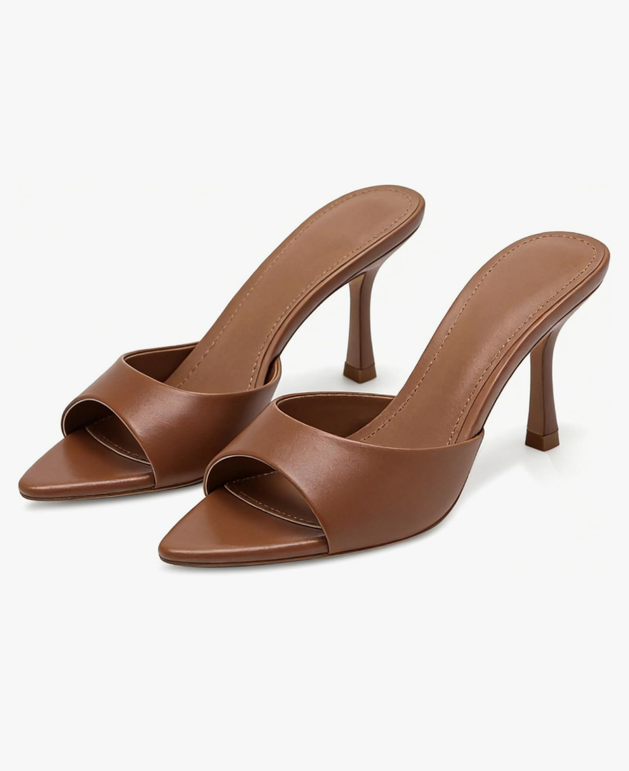 High Heel Mules for Women Slip On Open Pointed Toe Classy Patent Leather Stiletto Pumps Formal Slingback Mule Sandals Dress Walking Shoes