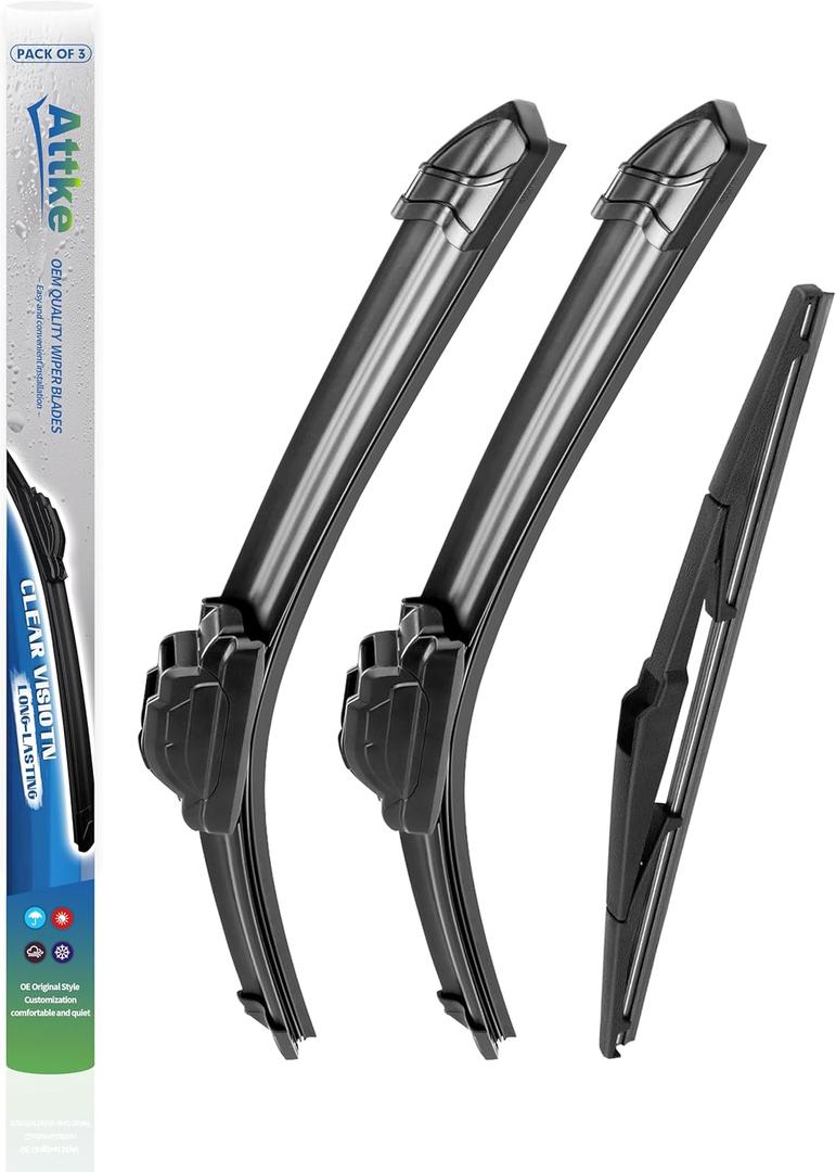 ATTKE All Weather Wiper Blades, 15 + 15 Front Wiper and 13 Rear Wiper Blades for Jeep Wrangler 2008-2018, OE Genuine Style (3 Wipers) ATTKE All Weather Wiper Blades, 15 + 15 Front Wiper and 13 Rear Wiper Blades for Jeep Wrangler 2008-2018, OE Genuine Style (3 Wipers)
