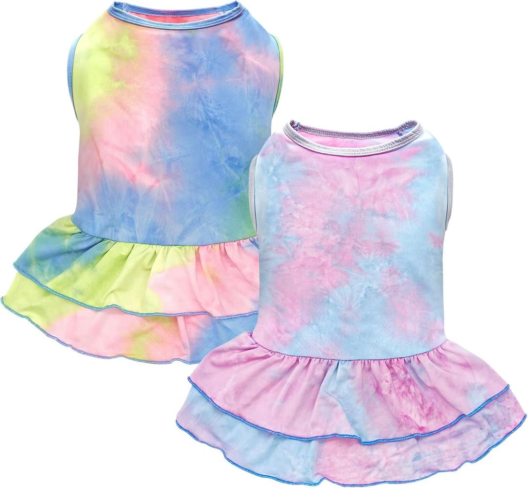 cyeollo 2 Pack Dog Dresses Spring Summer Dog Clothes for Small Medium Dogs Girl Tie Dye Dress Breathable Pet Doggie Apparel, XX-Large