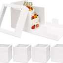 Moretoes 5 Pack Cake Boxes 8 Inch, Bakery Containers with Large Window, 8 Inch White Cake Carrier, Disposable Boxes for Halloween Birthday, Party, Cupcake Cookie Pie Pastry (8x8x8 Inches)