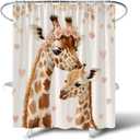 Funny Giraffe Shower Curtain Watercolor Tropical African Wildlife Safari Giraffe Forest Animal Love Heart Mother's Day Family Brown Bathroom Decor Fabric Curtain with Hooks 70X70Inch