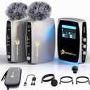 Wireless Lavalier Microphones for phones Cameras, Mini Mic Lapel Wireless Microphone with 20H Battery Life, 64GB TFcard Slot, DSP Noise Cancelling for Record Interview, Vlogs, YouTube, Tiktok (WE10)