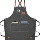 AFUN Chef Aprons for Men Women with Large Pockets, Cotton Canvas Cross Back Heavy Duty Adjustable Work Apron, Size M to XXL(Grey)