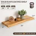 Floating Shelves Set of 2, Solid Elm Wood Wall Shelves 24 Inch - Invisible Bracket Mount for Living Room, Bedroom, Kitchen, Bathroom - Natural, Live Edge, 24"L, 2Packs