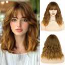 NAYOO Light Brown Wig with Bangs, 14 Inch Bob Wig with Bangs for Women, Shoulder Length Short Wig, Glueless Short Wig, Synthetic Hair Wig Cosplay Wig Girls Costume Wigs