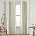 EMEMA Cream White Linen Blackout Curtains 90 inch Long 2 Panels Set for Bedroom Back Tab Thermal Insulated 100% Black Out Drapes Pinch Pleated Hooks Room Darkening Window Curtain for Living Room