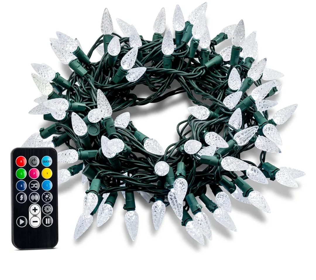 SYLVANIA 100 Light string LED RGB Color Change Faceted C6 Style Mini Light Set