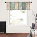 Turquoise Aqua Sheer Valance Curtains 12 Inch Length for Kitchen/Living Room/Bathroom/Bedroom Window,Rustic Gray White Pastoral Wooden Stripes Rod Pocket Small Short Window Sheer Curtains,42"x12"