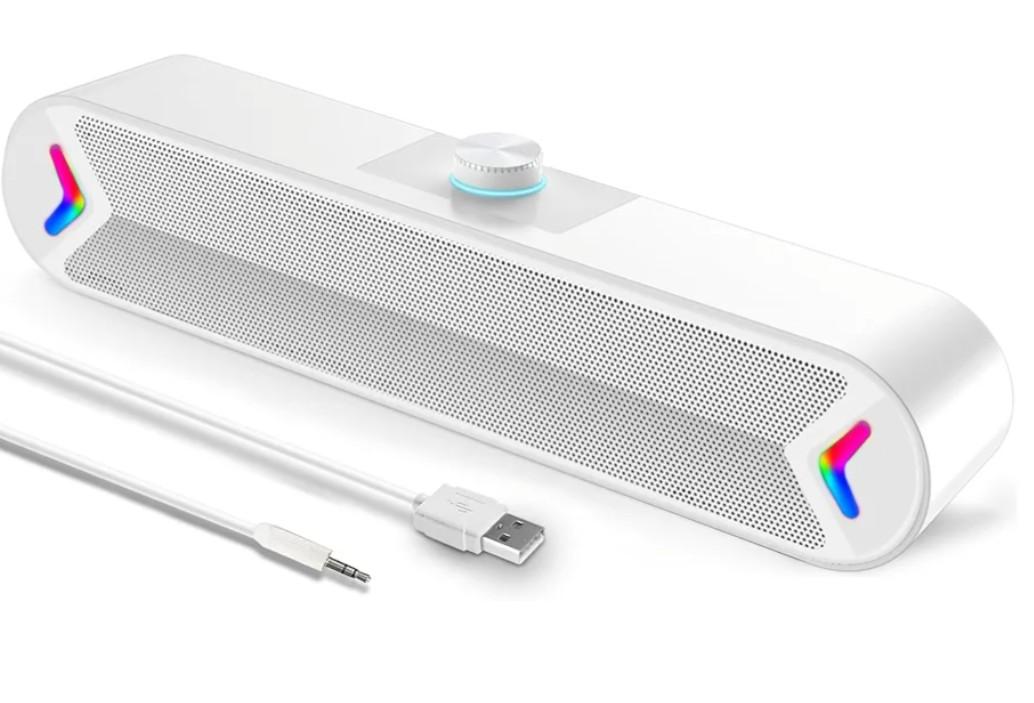 LENRUE Computer Speakers,Wired USB-Powered Sound-bar with 10W Stereo Sound for PC Desktop,Plug-n-Play (A39PRO /White)