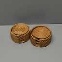 12 Pack Handmade Rattan Coasters with Holder, 4 Inch Natural Wicker Boho Drink Coasters Set, Heat Resistant Reusable Table Protectors for Home Decor, Brown