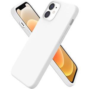 ORNARTO Compatible with iPhone 12 Mini Case, Slim Liquid Silicone 3 Layers Full Covered Soft Gel Rubber with Microfiber Case Cover 5.4 inch-White