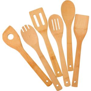 Bamboo Kitchen Utensils, 6 pcs Nonstick Spatula Tools with Handles, Heat Resistant Spatula Set, Non-stick Cooking Utensil, Premium Wooden Spoon Sets