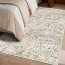 4x6 Beige Washable Rug, Non Slip Low Pile Vintage Floor Mat for High-Traffic Entryway & Kitchen (4x6, Beige)